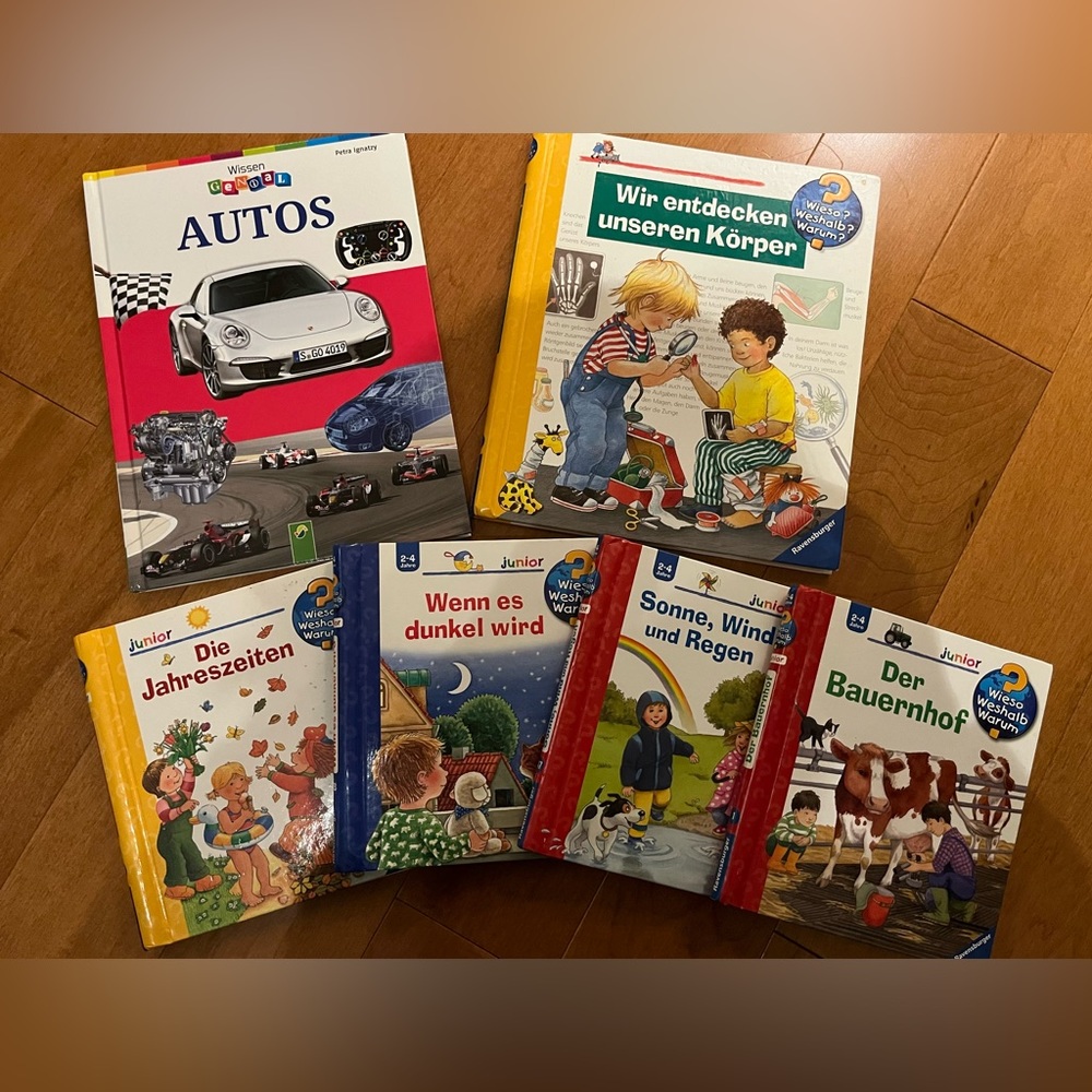 6 German Children’s books. Wieso? Weshalb? Warum? and Autos